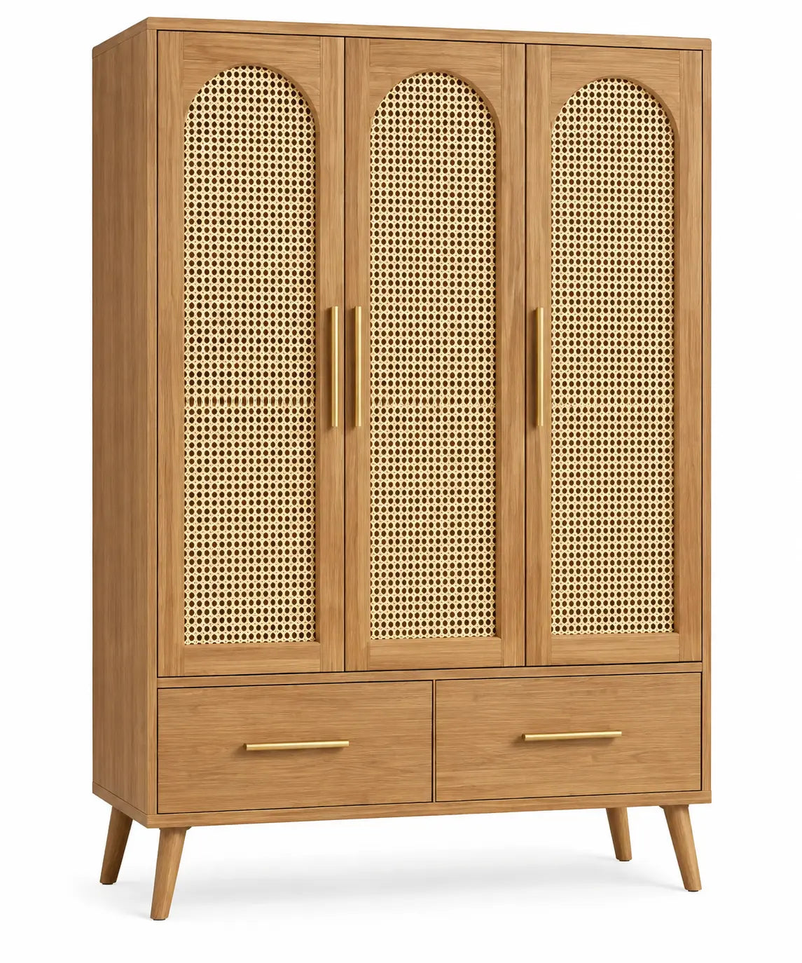 Wooden storage cabinet with woven details and drawers, brown, from the Muebles Armarios collection by periodpieceshop.